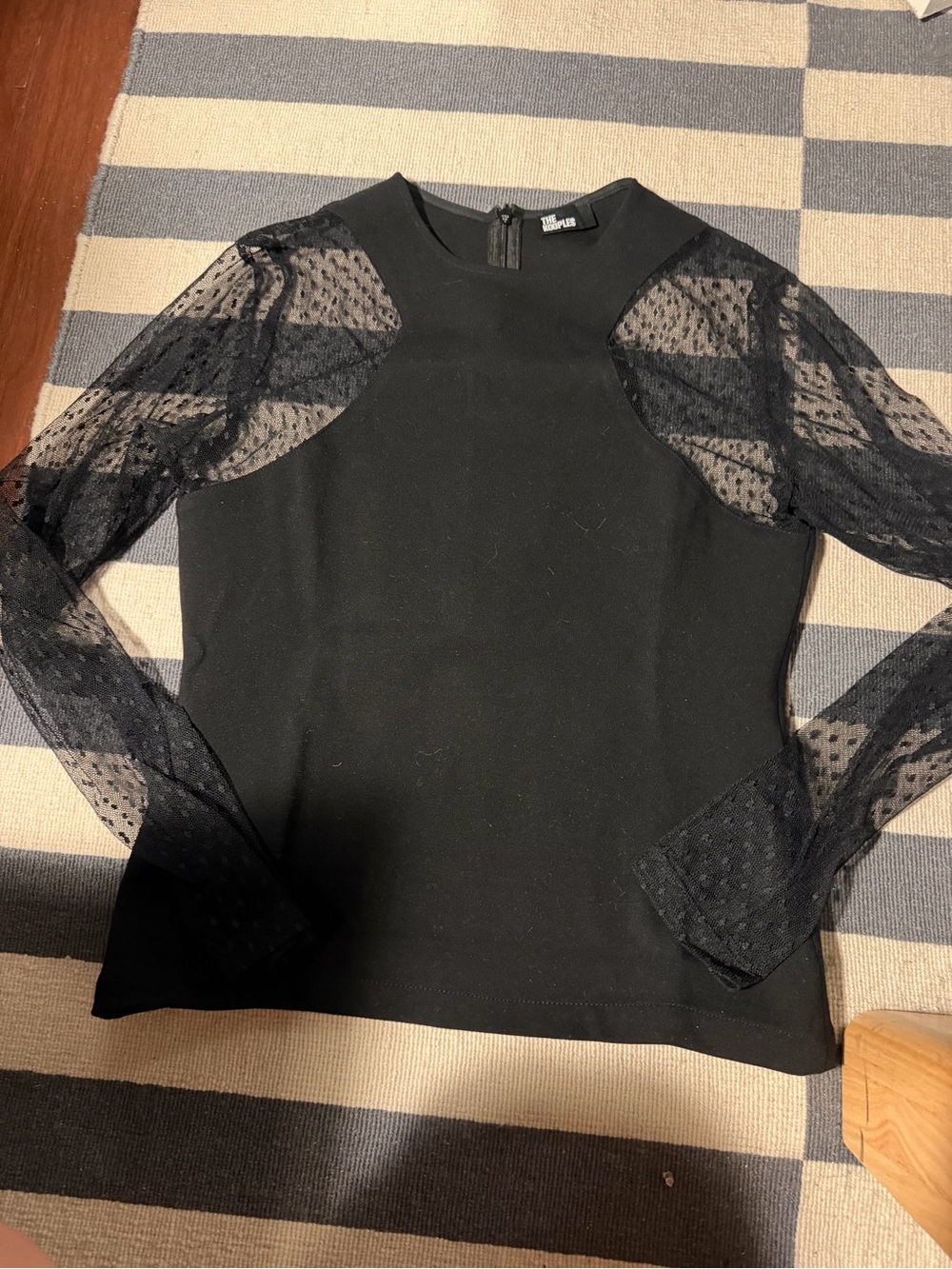 The Kooples Black Sheer Lace Sleeve Top Blouse Size M